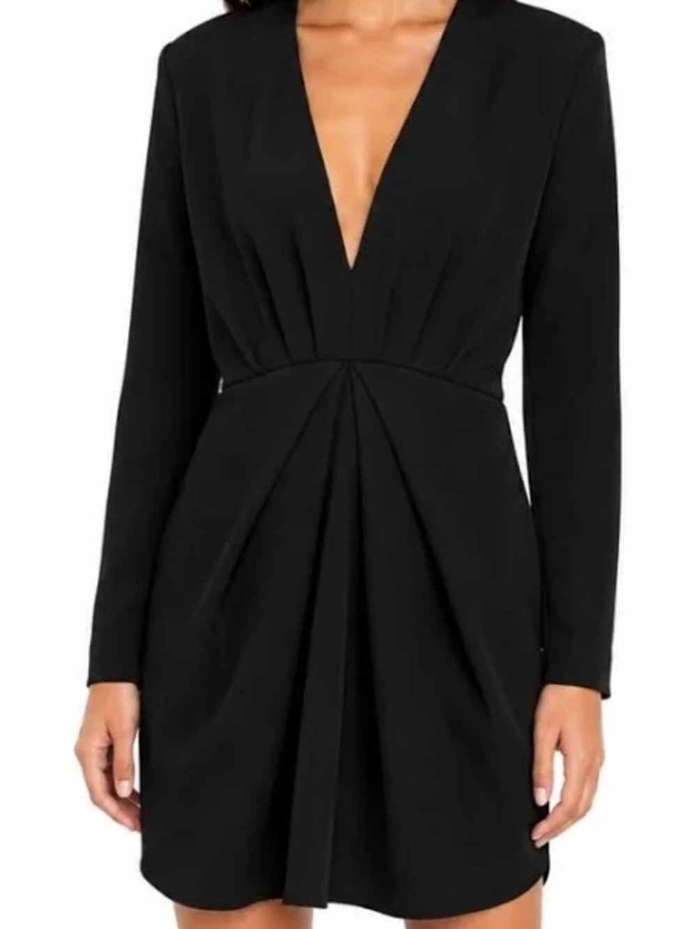 The Kooples Black Deep V Pleated Waist Long Sleeve Dress